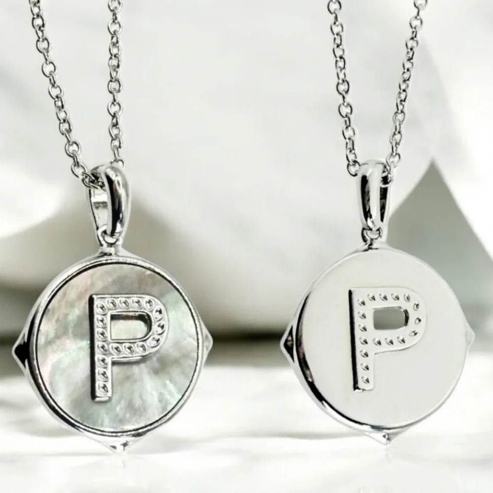 🩶Kendra Scott Silver & Mother of Pearl Reversible Initial Necklaces🩶 - Picture 2 of 14